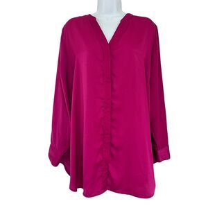 Melissa McCarthy Seven7 Magenta V-Neck Button Up Blouse Size 1X